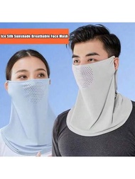 1 Pieza Máscarilla De Protección Contra El Sol Para Hombres Y Mujeres, Máscara De Seda De Hielo Para Protección Solar En Verano Con Agujeros Transpirables, Cubierta Integrada Del Cuello Con Collar De Oreja Colgante, Pañuelo Facial Resistente A Los Rayos Uv, Cubierta De Cuello De Sombra Total Para El Sol, Velo Para Andar En Bicicleta Para Hombres Y Mujeres, Diadema De Secado Rápido