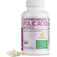 Bronson Organic Folic Acid (Vitamin B9 Folate) 800 mcg Folate from Lemon Peel, 180 Tablets