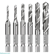 Zebeaa 6pcs M3-M10 Screw Tap Drill Bits HSS Taps Countersink Deburr Set Metric Combination Bit 1 4In