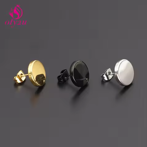Oly2u Stainless Steel Gold Color Hypoallergenic Minimalist Flat Circle Earings for Women Girls Daily