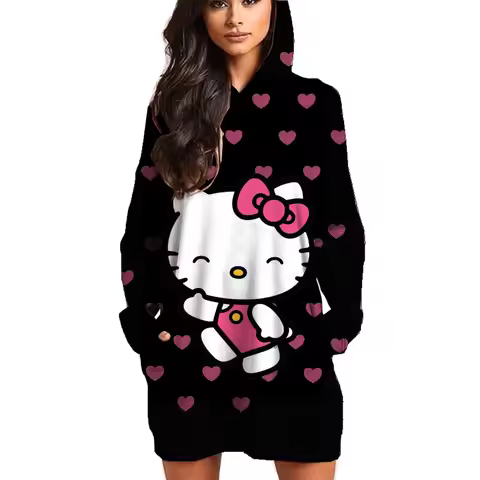 New Hello Kitty Christmas Sweatshirt Sanrio Girl Anime Cartoon Pullover Hoodies Warm Home Top Ladies