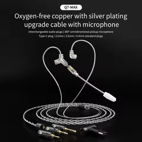QKZ Q7 1.5m Game Boom Microphone Earphone upgrade Cable 2.5|3.5|4.4|Type-c 2pin Replacement cable HI