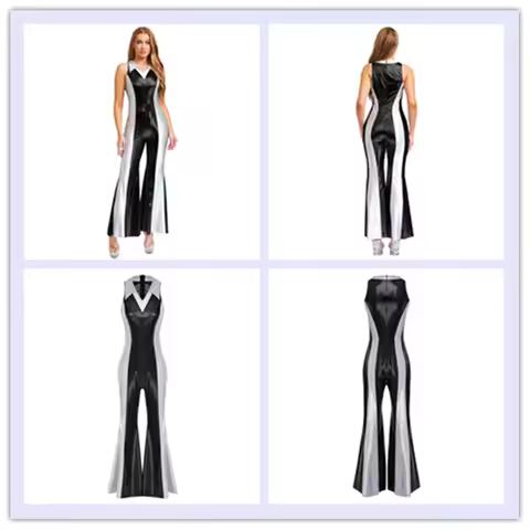 Womens 70s 80s Disco Hippie Jazz Hippie Dance Costume Metallic Shiny Dance Unitards Overalls Jumpsui