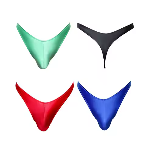 XClocKNYoung men thongs Low rise V-shaped larger thongs satin glossy bikini high split bottoming und