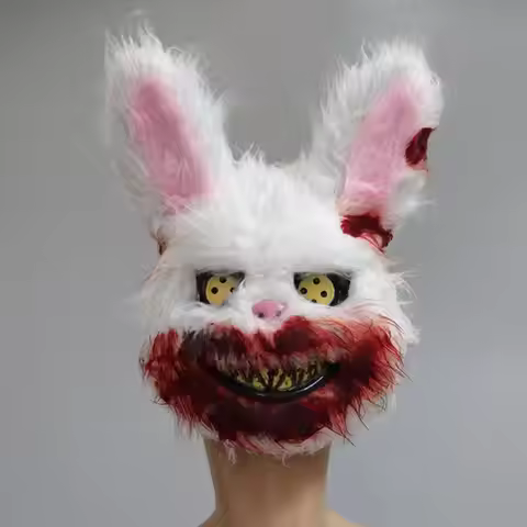 Bloody Plush Bunny Mask Halloween Ghost Festival Mask Realistic Bloody Rabbit Headgear Itaewon Class