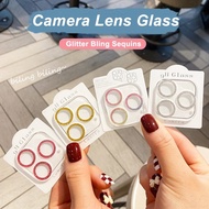 Glitter Bling Sequins Camera Lens Protector Tempered Glass For iPhone 11 12 13 14 15 Pro Max Mini 14 15 Plus