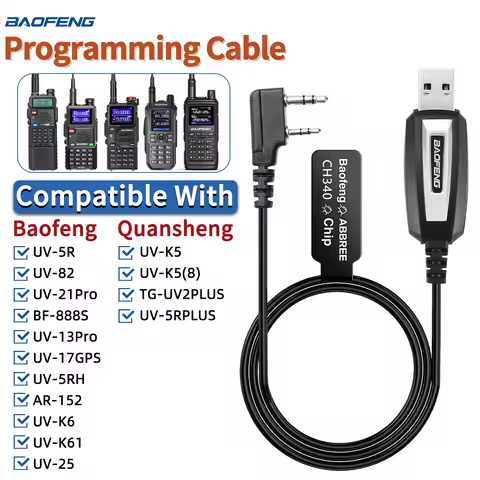 CH340 USB Programming Cable for Baofeng UV 82 888S UV 13 21 Pro Quansheng UV-K5 5R Plus Walkie Talki