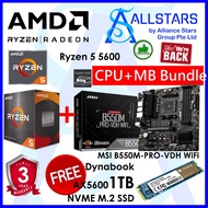 AMD Ryzen 5 5600 Box Processor + MSI B550M-PRO-VDH WIFI + FREE Dynabook 1TB Gen3 NVME M.2 SSD (THREE items Bundle)