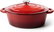 Kerilyn Enameled Cast Iron Oval Dutch Oven, Red, 7 QT