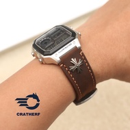 Replacement leather strap for Casio AE1200, AE1300, F108WH, F216H Rivet Handmade brown waxed cowhide