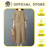 Váy sơ mi dáng dài , Đầm nữ form suông , tay lỡ , chất đũi mềm mát DVDA161