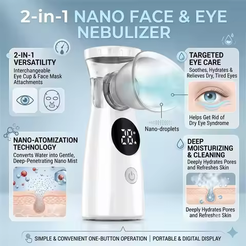 Eyes Mister & Face Nano Nebulizer Beauty 2IN1 Eye Sprayer for Moisturize Dry Skin Dry Eye Relieve Ey