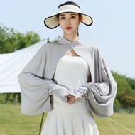 冰絲防曬衣女/夏季戶外騎車運動開車手臂遮陽/連身袖套/防曬手袖/防曬披肩/防紫外光透氣冰絲保護皮膚防曬衣