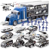 JOYIN 25 in 1 Police Rescue Truck Car Toy, Mini Vehicles in Carrier Truck, Play Police Patrol