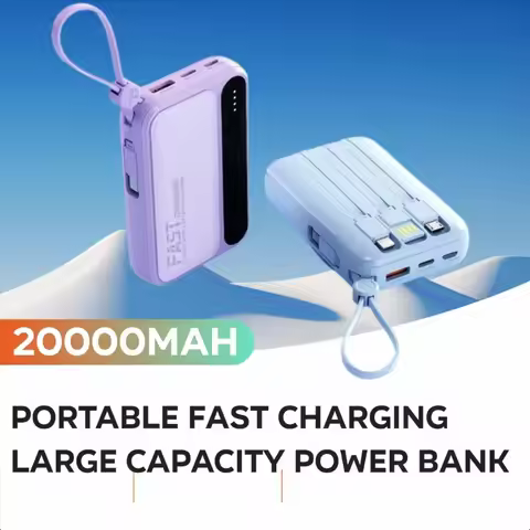 Mini Built-in Cable Power Bank with 20000mAh Portable Fast Charging Large Capacity Power Bank