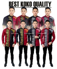 Atasan baju pria cowok hem kemeja koko kombinasi batik lengan pendek warna hitam maroon marun hitam