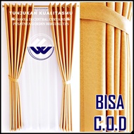 Gorden gordyn horden korden ruang tamu mewah bahan blackout polos import embos kuning dekorasi jende