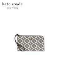 Kate Spade New York กระเป๋าคล้องมือรุ่น Lucy Spade Flower Medium L-Zip Wristlet KG487 001 สี Black M