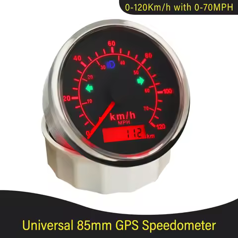 Universal 85mm GPS Speedometer 0-70MPH 120km/h Adjustable Odometer with GPS Antenna Red Yellow Backl