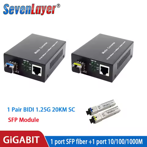 Gigabit Media Converter SFP Transceiver Module 20KM 1000Mbps Fast Ethernet RJ45 to Fiber Optic 1sfp1