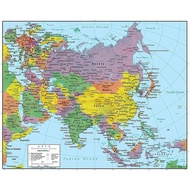 แผนที่ติดผนังเอเชียแบบฉบับทางภูมิรัฐศาสตร์ผ้าใบ1x ลามิเนตตลกขบขัน