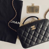 Chanel 黑荔枝淡金化妝箱 手提包 肩背包