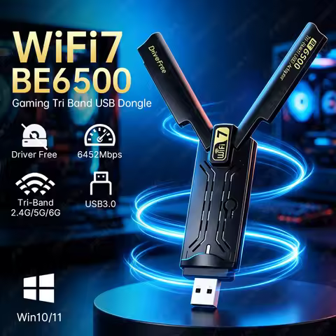 WiFi 7 BE6500 USB 3.0 Adapter Tri-band 2.4G/5G/6GHz 6500Mbps Wireless Network Card 802.11BE WiFi Don