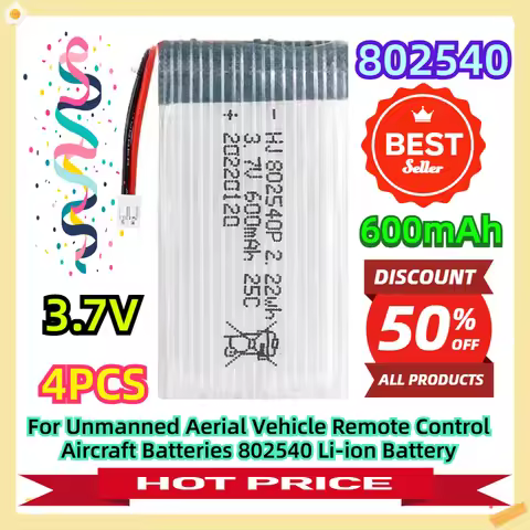 For Unmanned Aerial Vehicle Remote Control Aircraft Batteries 802540 Li-ion Battery 3.7V 600mAh 4pcs