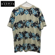 Stussy 90年代海軍藍 x 米色植物芙蓉花棉質T卹（無尺寸標籤）[二手]