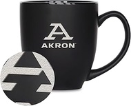 Rico Industries NCAA University of Akron Zips 15oz Laser Engraved Matte Black Ceramic Bistro Mug - f