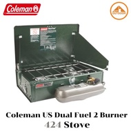 Coleman US Dual Fuel 2 Burner 424 Stove เตานำ้มัน 2 หัวถังสีเทา USA. Version As the Picture One