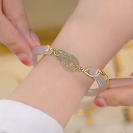 Lucky Hetian Jade Double Ring Half Bangle For Women YKT