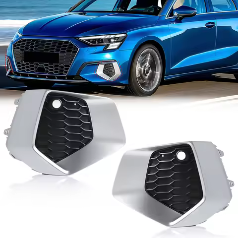 Front Bumper Grille For Audi A3 2021 2022 2023 Fog Lamp Cover Honeycomb Grill Sliver Frame Auto Trim