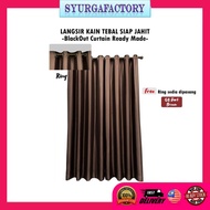 Blacout Ready Made Curtain  Langsir Kain Tebal Siap Jahit { Free Cangkuk/Ring } Warna DARK BROWN