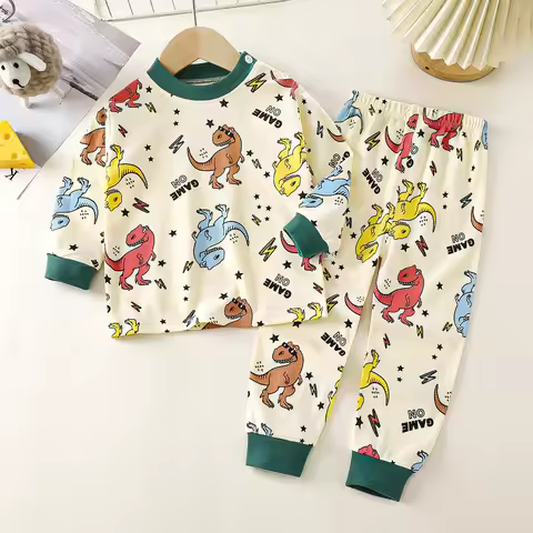 New Kids Boys Girls Pajama Sets Long Sleeve Cute T-Shirt Tops with Pants Toddler Baby Sleeping Cloth
