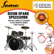 [FAMA]Dixon Spark SP522AMBK Drum Set Complete Standard 5 Piece Drum Kit Bundle Misty Black