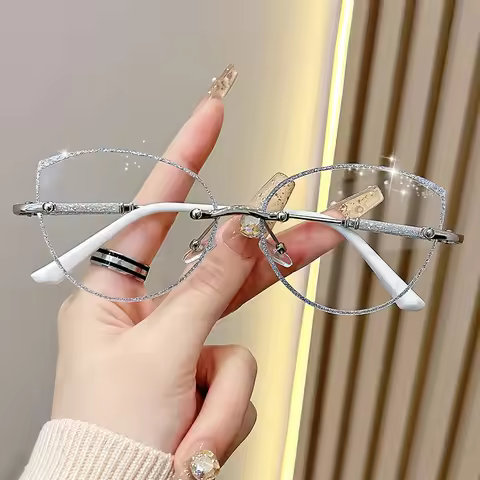 Oyalie Diamond-Cut Rimless Starry Sky Style Reading Glasses, Rimless Design, Oval Cat-Eye, Age-Reduc