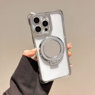 银色电镀透明壳适用华为mate70手机壳Pura70pro+四角开孔可挂绳mate60pro镜面支架Pura80补妆硅胶套斜跨链条女-加閃粉鏡面支架 華為 Mate 60