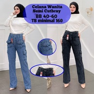 M&H STORE - Women's Semi-Cutbray Cargo Jeans - Comfortable Stretchy Elastic Waist - Light Jeans Mate