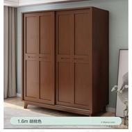 Sliding Door Bedroom Wardrobe Nordic Door Solid Wood Cabinet Top with Hanging Corner Small Apartment