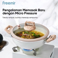 freemir Panci Hitam/Beige Diameter 24cm Kedalaman 7.5 cm dengan Tutup Kaca dan 2 Gagang Kayu Panci A