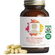 Exp:05/28 *PURE SYNERGY D3 + K2 Complex | Vegan Vitamin D3 K2 Complex | Organic D3 Supplement with V