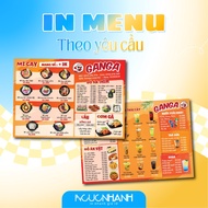 Print Menu on Demand, Formex Menu, Pvc Menu, plastic Menu, Size a4 a3, Incucnhanh