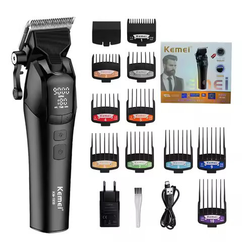 Kemei KM1858 Original Professional Rechargeable Hair Trimmer Adjustable Hair Clipper USB Carving Bar