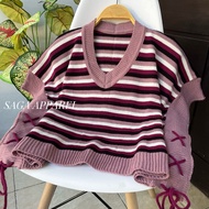 Erina Vest - Knitted Outerwear Striped Outerwear Trendy SideTALIs