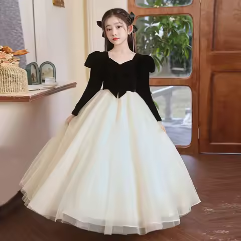 Girls' Dress Autumn/Winter New Style Children's High end Birthday Princess Long Dress Girls' Piano C