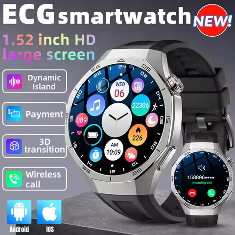 New Smart Watch GT5Pro HD Screen Heart Rate ECG Monitoring Payment BT Call Dynamic Island Waterproof