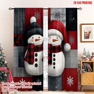2pcs 2D flat printing Christmas Party Curtains Winter Snowman Buffalo Plaid (2) Durable polyester fi