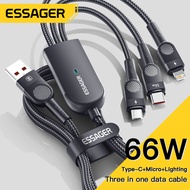 Essager 66W 3 In 1สายชาร์จเร็วสายสำหรับ iPhone 14 13 Pro Max ชาร์จกับ Lightning Type C สายไมโคร USB Android สายข้อมูลแบบถักไนลอน