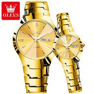 OLEVS Brand Set Watch Luxury Rhombus Mirror Gold Quartz Couple Watch Waterproof Stainless Steel Date